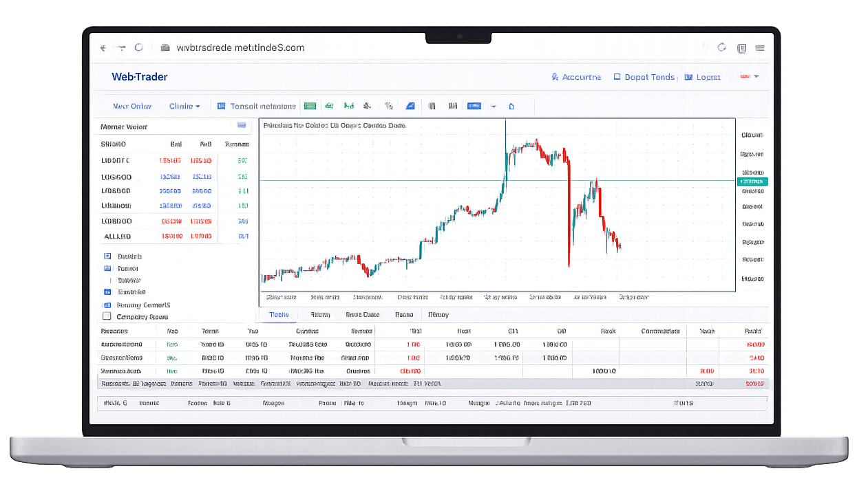 WebTrader MT5 browser interface showing trading charts and tools